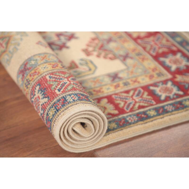 Geometric Kazak Foyer Rug Hand-Knotted Oriental Wool Carpet - 2'9" x 4'3"