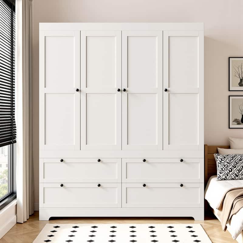 Pocassy 71" H Wardrobe Closet with Drawers with Doors and Storage