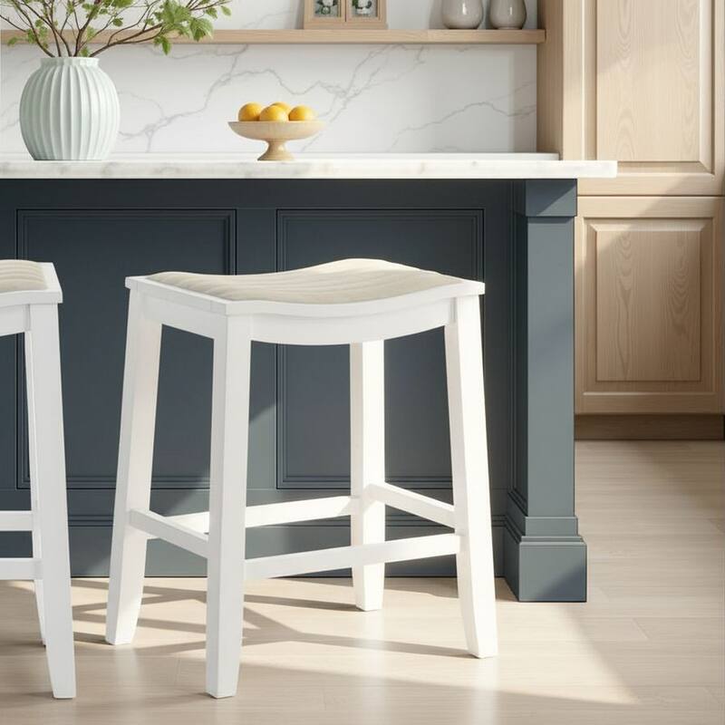 Iyani Backless Bar Stool, Counter Height Kitchen Stool with Wood Legs - Single - White - Counter Height