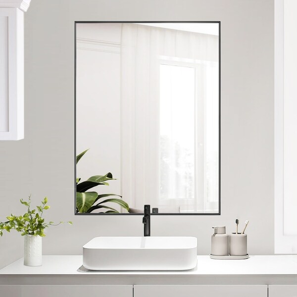 Modern Rectangle Metal Framed Bathroom Vanity Mirror Wall