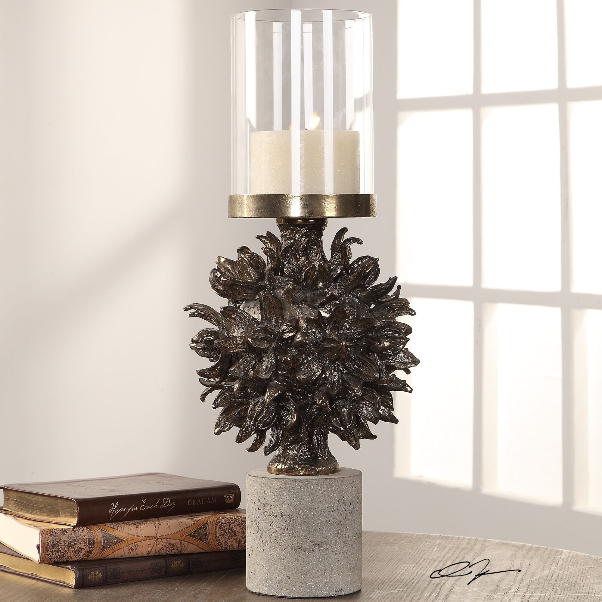 Shop Uttermost 18602 Autograph Tree Glass And Iron Table Hurricane