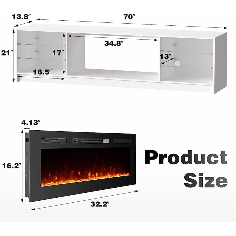 36'' Electric Fireplace TV Stand, Entertainment Center & TV Console for TVs up to 80'', Modern Fireplace Heater for Living Room