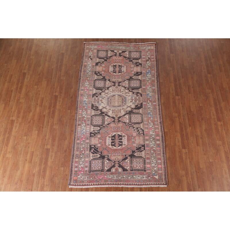 Hand Knotted Oriental 100% Wool Carpet Traditional Geometric Pink Meshkin Area Rug - 9' 4'' X 4' 11''