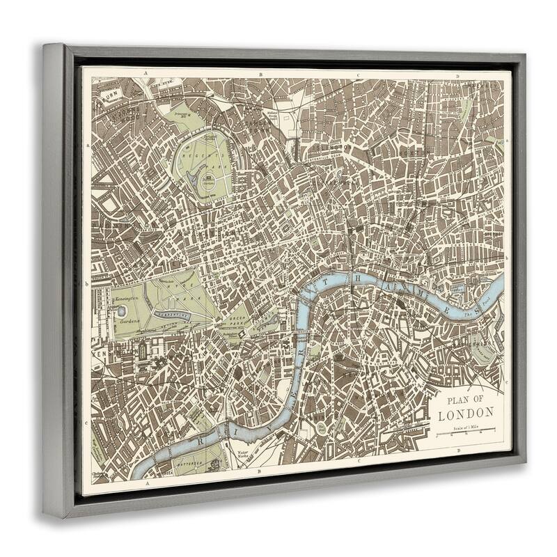 Stupell Vintage Blueprint Plant of London Framed Floater Canvas Wall Art Design By Phillipa Katz