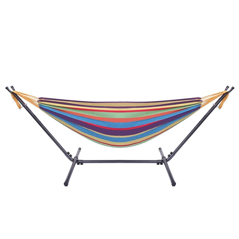 Portable Outdoor Polyester Hammock Set Black Background & Silver Flower & Colorful - 78.74 x 55.12