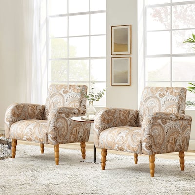Fabric Armchair Accent Chair with Arms & Wood Legs