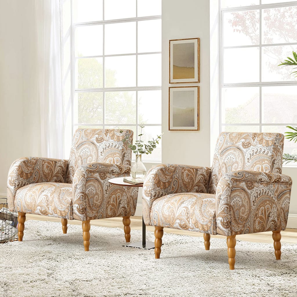 Fabric Armchair Accent Chair with Arms & Wood Legs