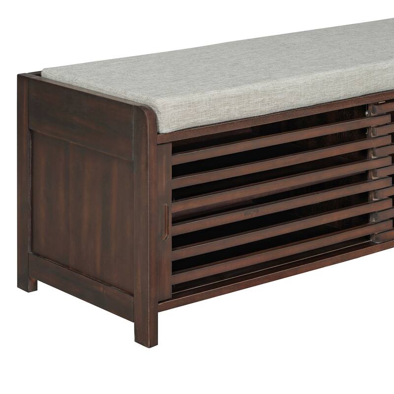 Entryway Bench Storage Shoe Bench w/ Cushion & Sliding Door, Shoe Cabinet Organizer for Living Room, 15.4" W x 43.3" D x 16.5" H