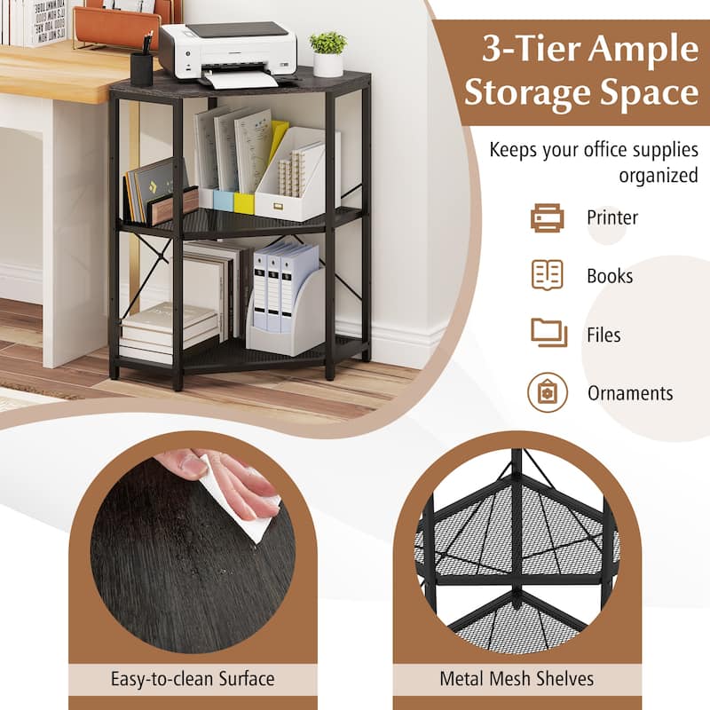 Metal and Engineered Wood Corner Printer Table with Power Strip and Adjustable Shelves - 20" L x 20" W x 31" H