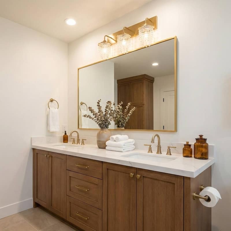 Modern 3-Light Crystal Dimmable Bathroom Vanity Light Wall Fixture - 25.5" W x 11" H