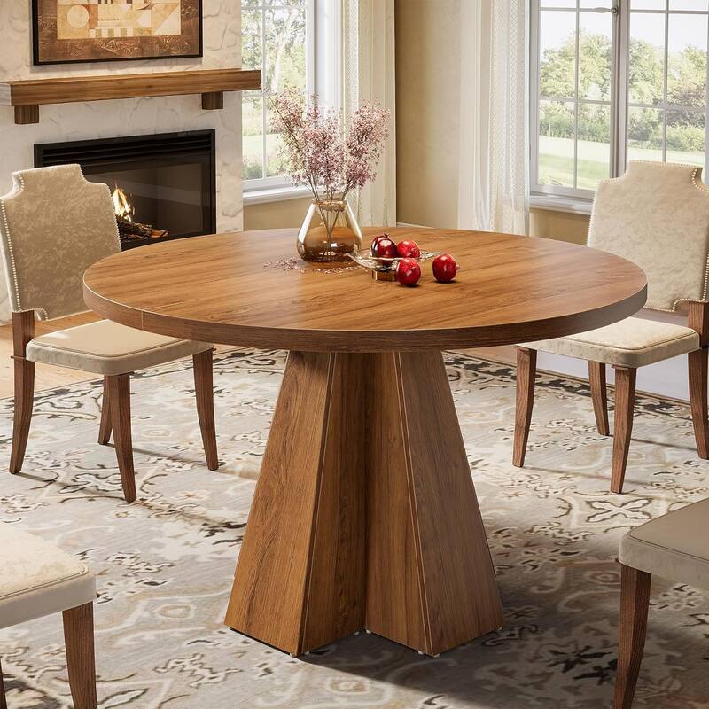 47-inch Round Dining Table, Modern Farmhouse Kitchen Table with Sturdy Base - 46.5" W x 46.5" D x 29.5" H