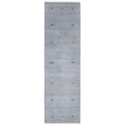 ECARPETGALLERY Hand Loomed Gabbeh Luribaft Grey Wool Rug - 2'7 x 9'10