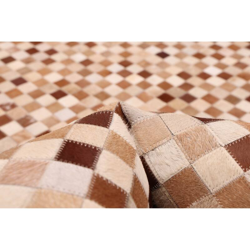 ECARPETGALLERY Handmade Cowhide Patchwork Brown Leather Rug - 5'0 x 8'0