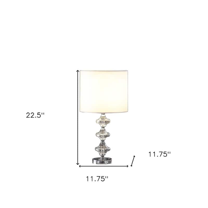23" Modern Crystal Table Lamp with White Drum Shade and Geometric Chrome Base for Bedroom - 22.5"H x 11.75"W x 11.75"D