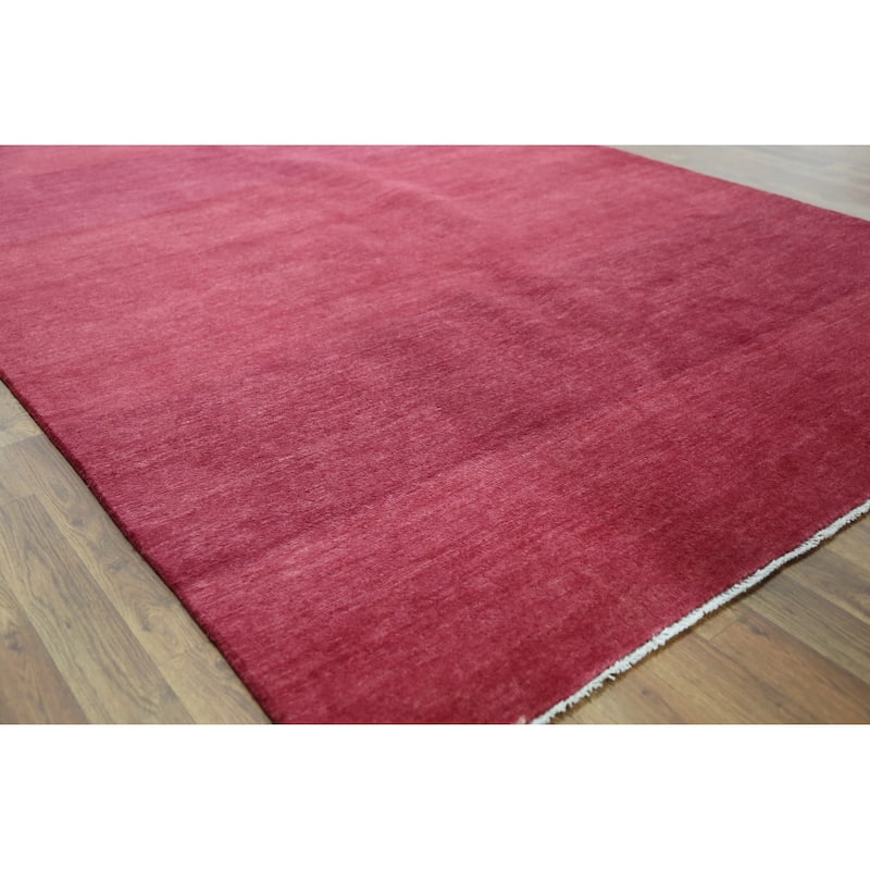 Hand Knotted Oriental 100% Wool Carpet Modern Solid Pink Gabbeh Area Rug - 9' 2'' X 6' 1''