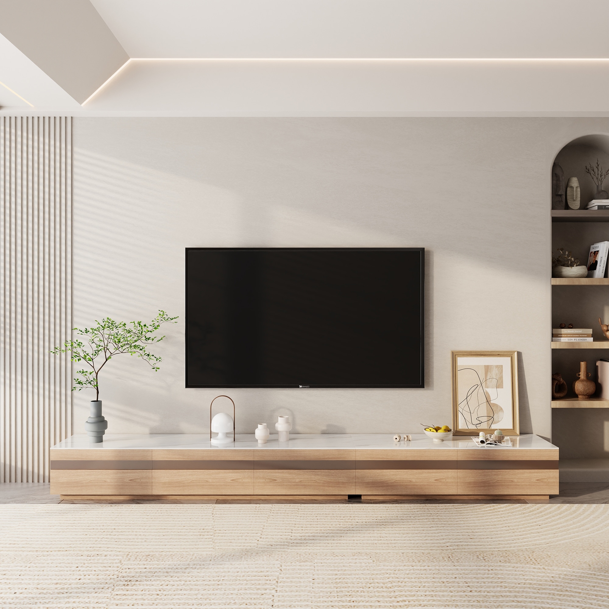 Modern Light Wood TV Stands Glossy Stone Table top 3 6Drawers Fully Assembled On Sale Bed Bath Beyond 40655768