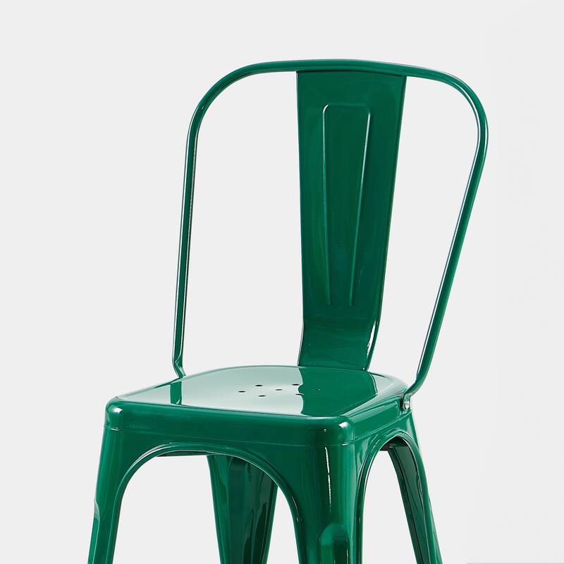 2-Piece Stackable Industrial Dining Chair Set - High Gloss Green, 18 Inch Seat Height