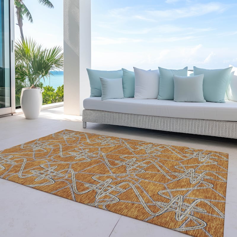 Machine Washable Indoor/ Outdoor Contemporary Links Chantille Rug - Terracotta - 3' x 5'