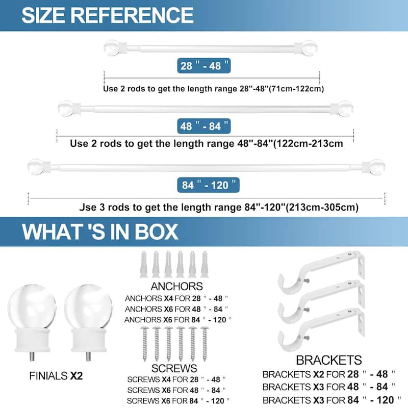1-inch Diameter Crystal Ball Adjustable Single Drapery Curtain Rod