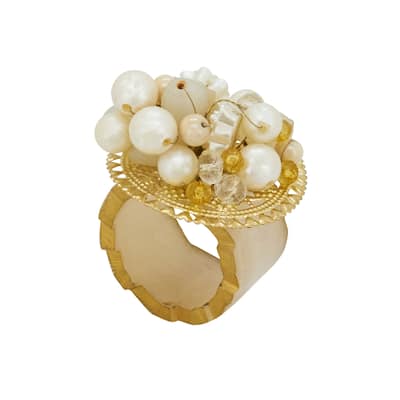 Beaded Radiance Resin Napkin Ring (Set of 4) - Ivory