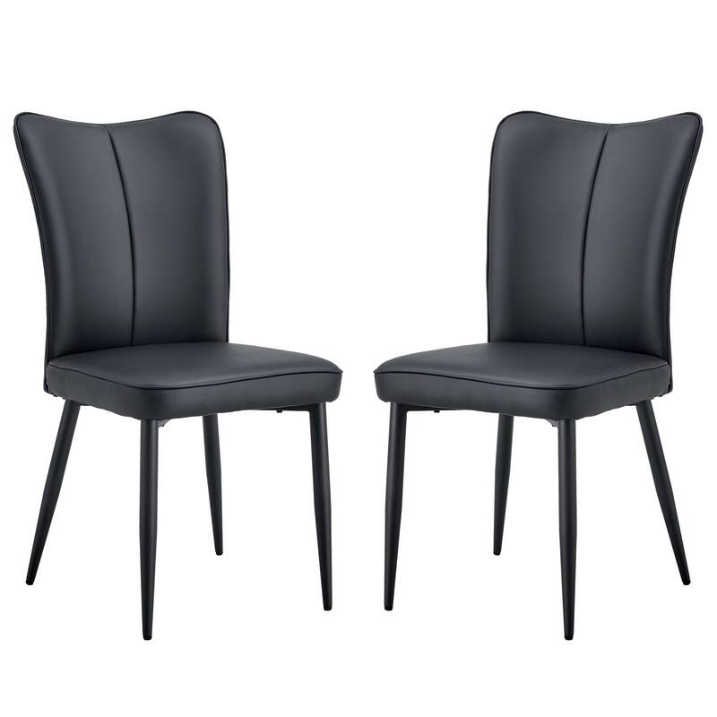 Modern/Minimalist Style PU Leather Dining Chairs Set of 2 with Black Metal Legs