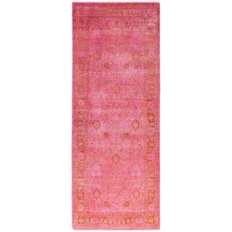 Overdyed One-of-a-Kind Hand-Knotted Runner Rug - Pink - 3' 1" x 8' 1"