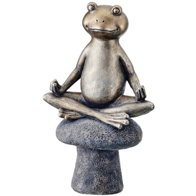 Resin Yoga Frog On Mushroom 10"