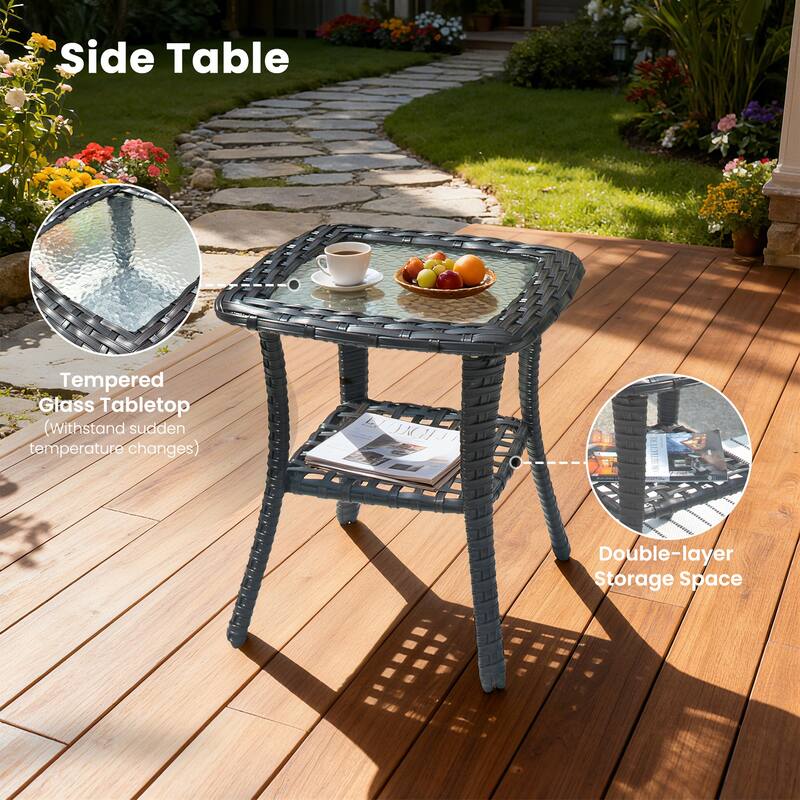HOOOWOOO Outdoor Patio Rattan Wicker Side Table