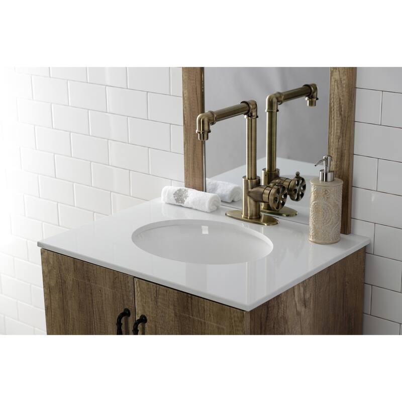 Kingston Brass Belknap Single-Handle 1-Hole Deck Mount Bathroom Faucet with Push Pop-Up - Antique Brass
