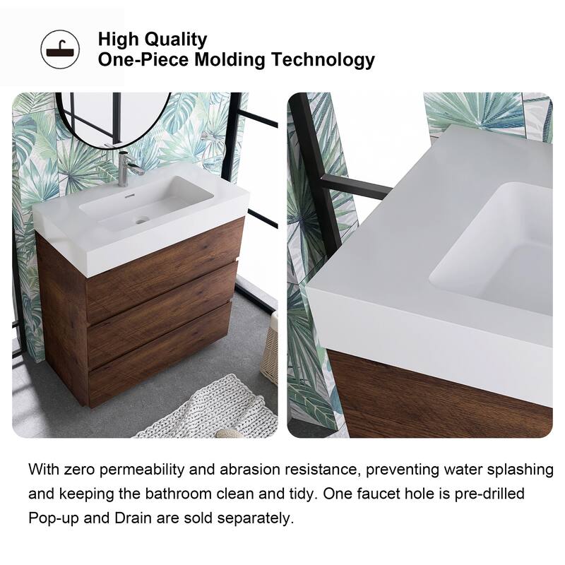 Freestanding Bathroom Vanity with White Solid Surface Top