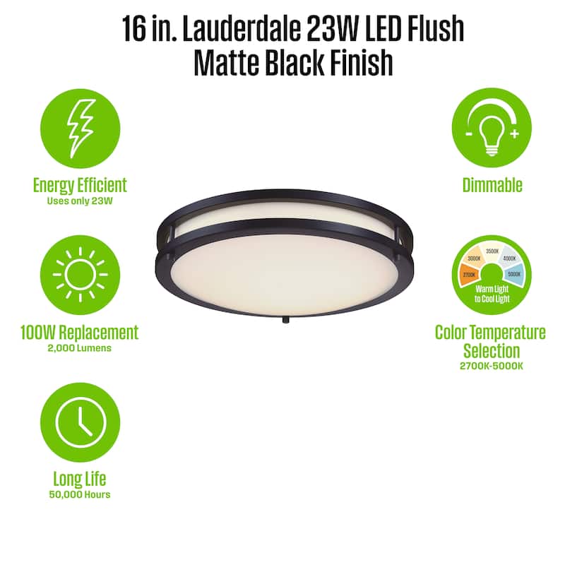 Westinghouse Lighting Lauderdale 16 Inch 23 Watt LED Indoor Flush Mount Ceiling Fixture with Color Temperature Selection