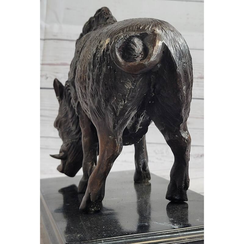 Wild Boar Pig Feral Hog Bronze Statue Sculpture Figure On Marble Base J. Moigniez