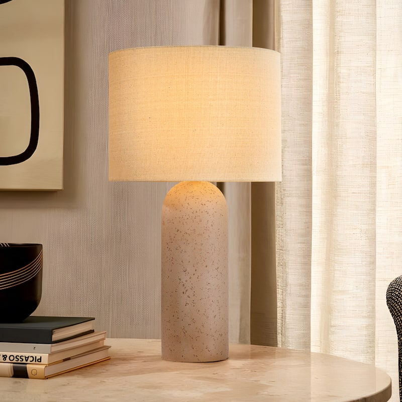 26" Painted Ceramic Accent Table Lamp with Drum Linen Shade - 24.9"Hx14.2"Wx14.2"D - Soil-Resin