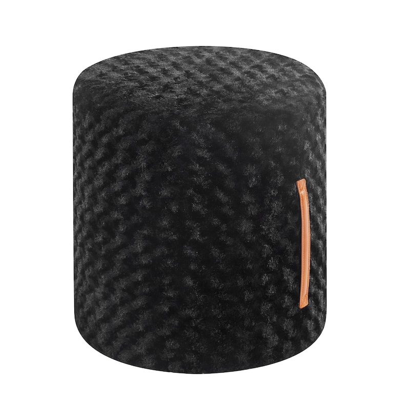 Adeco Round Ottoman with Curly Plush Vanity Stool