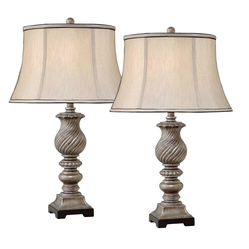 Mulinello Table 30 in. Aged Silver with Black Table Lamp - Set of 2