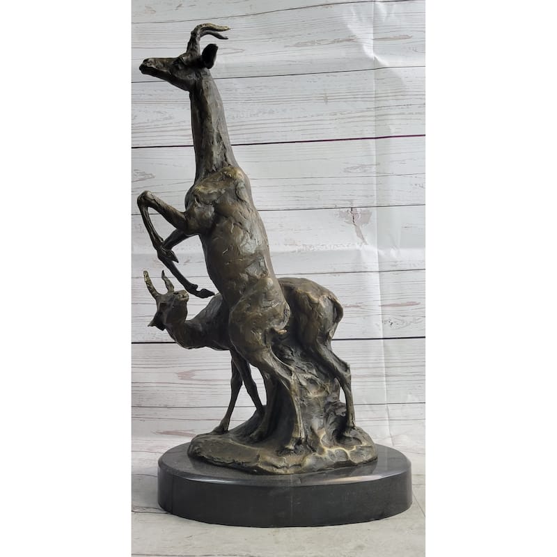 Two Gazelle Antelope Kudu Bronze Wildlife Genuine Bronze Sculpture Figurine