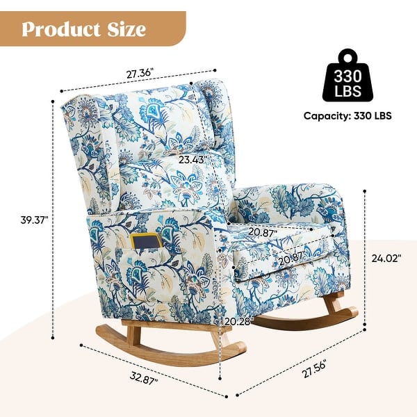 dimension image slide 1 of 11, HOMYKA 27.56" Wide Rocking Chair for Nursery with Solid Wood Leg