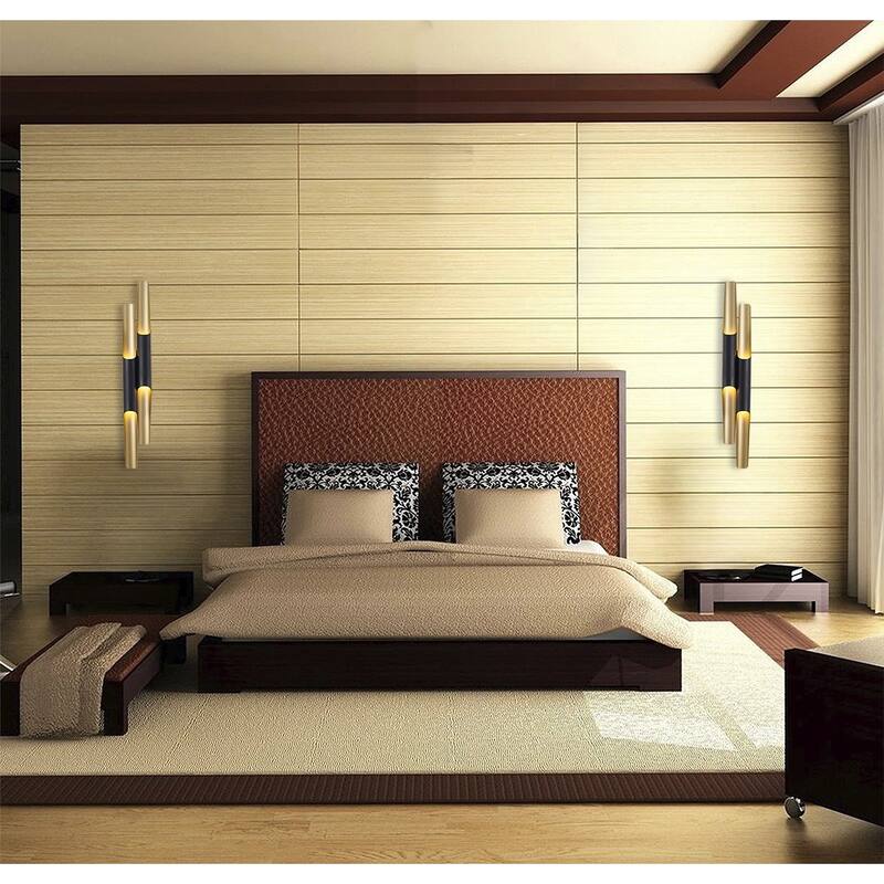 4-Light Matte Black Tubed Wall Sconce With A Gold Interior