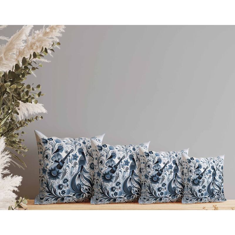 Musical Farry Faux Suede Reversible Throw Pillow White and Blue