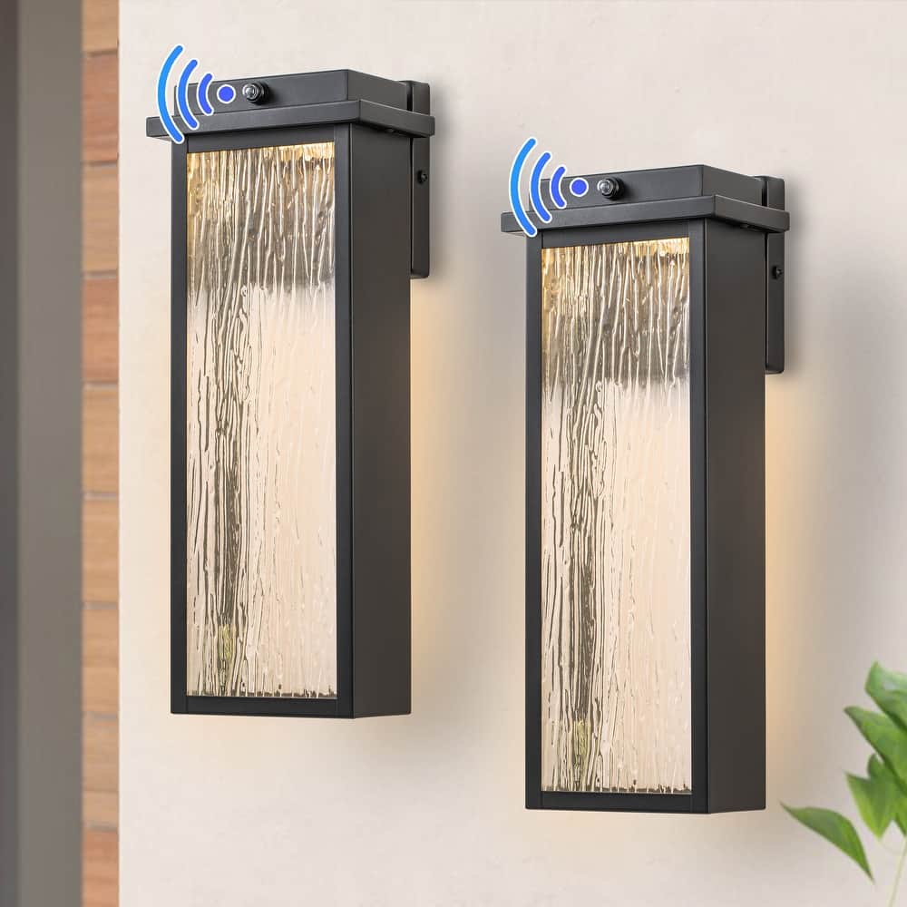 C Cattleya 2-Pack Integrated LED Dusk to Dawn Outdoor Wall Sconce Light with Ripple Glass