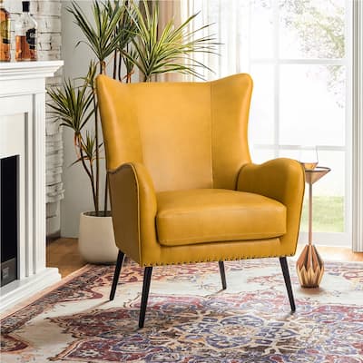 Invidiae Faux Leather Armchair with Nailhead and Metal Legs by HULALA HOME