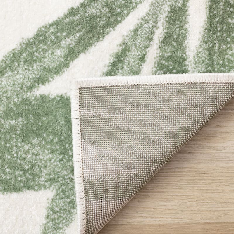 Green White Palm Branch Design Living Room Rug