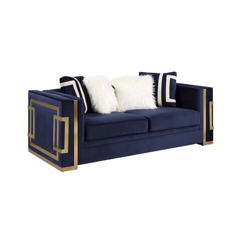 ACME Virrux Loveseat with 4 Pillows in Blue and Gold
