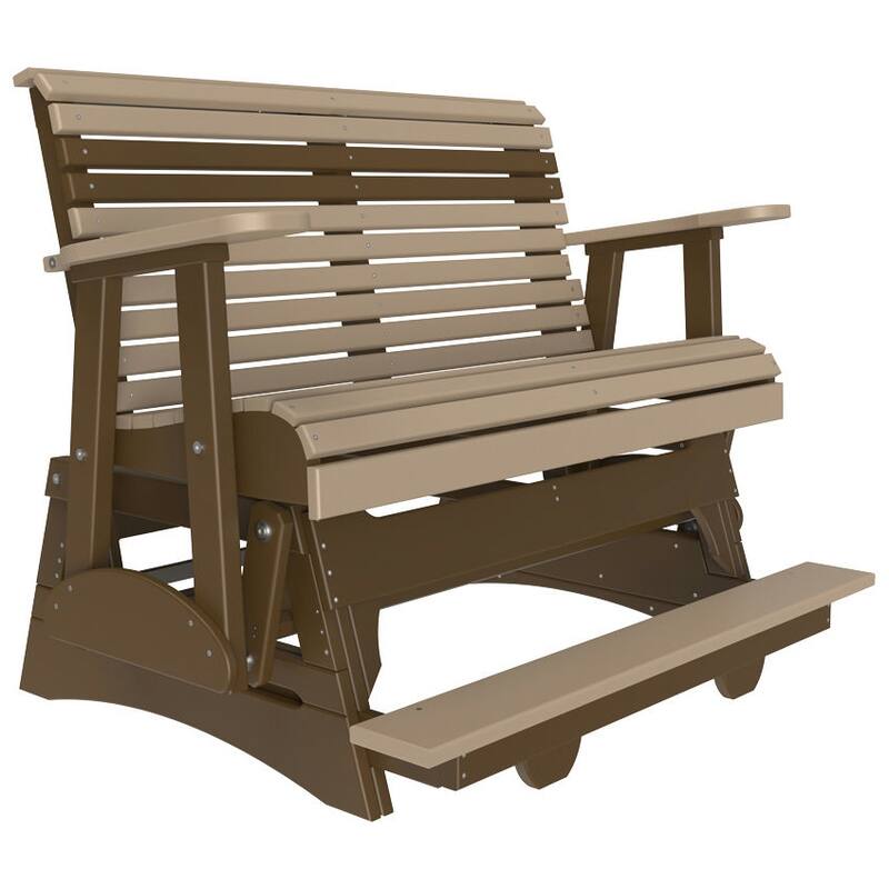 Poly Lumber Plain Rollback Balcony Glider - 4' - Weatherwood & Chestnut Brown