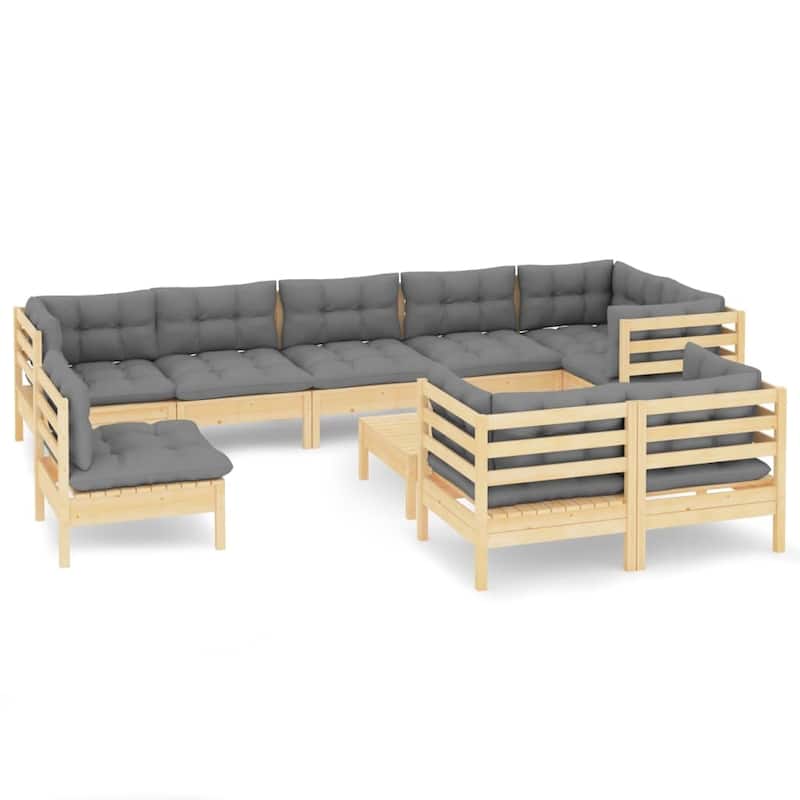 vidaXL Solid Pinewood Patio Lounge Set 10 Piece with Cushions Multi Colors - 25" x 25" x 24.6"