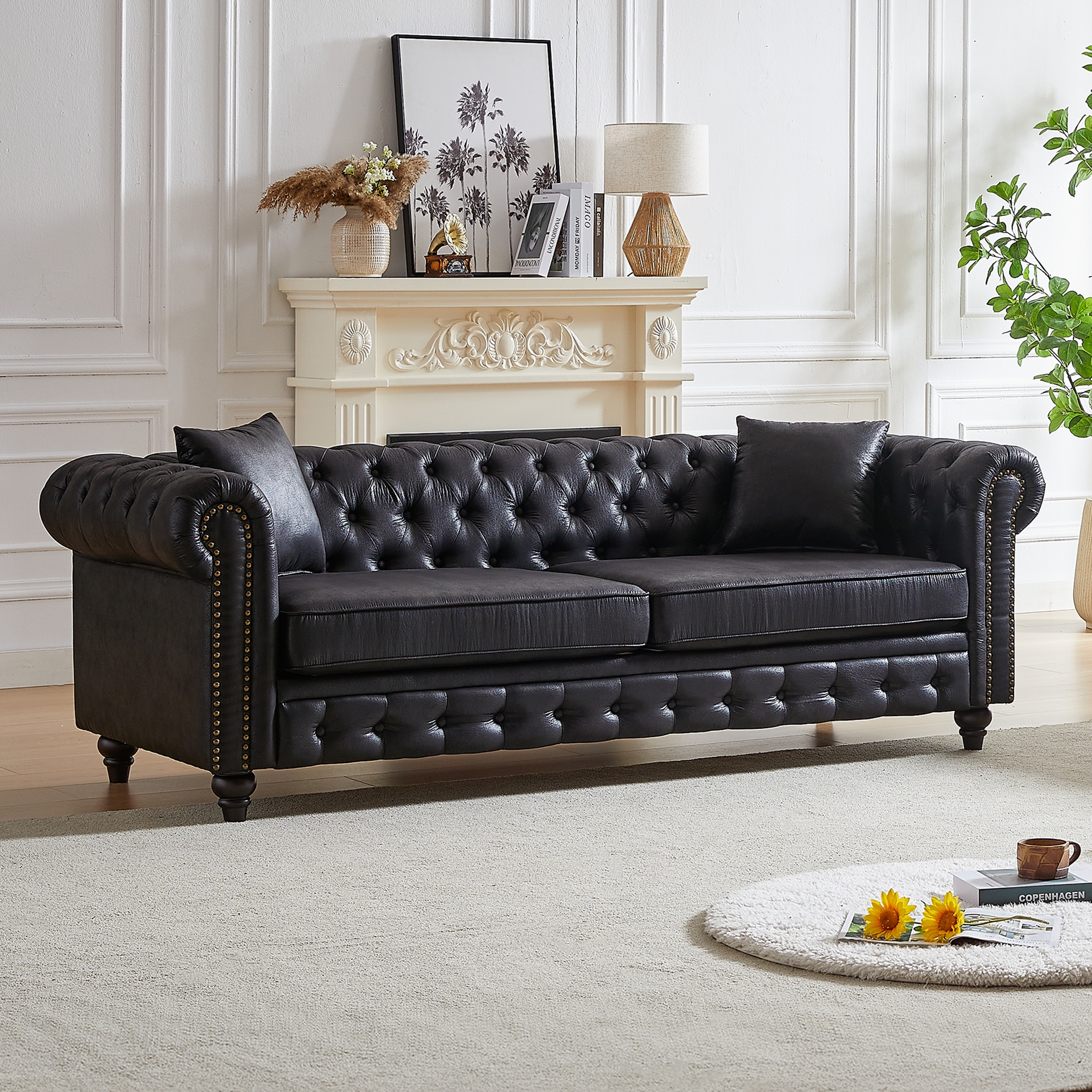 Tech Leather Chesterfield Sofa with Button Tufted and Nailheads