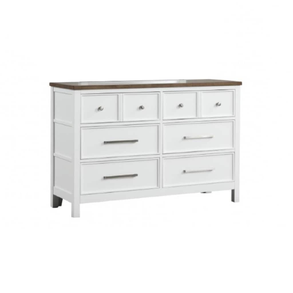 Tela Wide Dresser, 8 Drawers w Metal Handles, White Pinewood