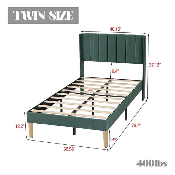 dimension image slide 15 of 26, Caxkun Upholstered Platform Bed Frame with Wingback headboard
