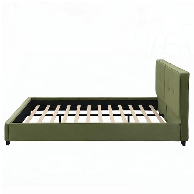 , Upholstered Platform Bed with Curved Tufted Headboard