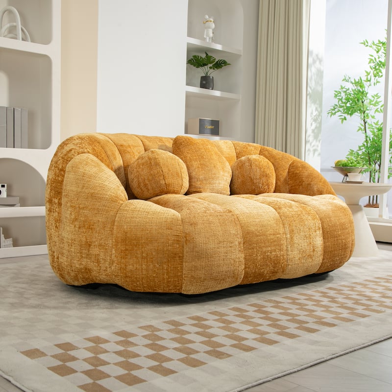 GDFStudio - Charlotte Plush Chenille Two-Seat Bean Bag Sofa for Living Room and Lounge Areas